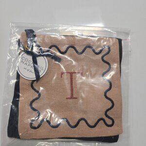 T Monogram Cotton Cocktail Napkins, Set of 4 NEW Initial T